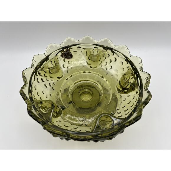 Fenton Colonial Green Glass Sawtooth Hobnail Pedestal 6 Candle Holder Vintage - Picture 3 of 9